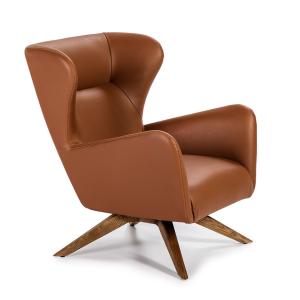 Fauteuil pivotant simili cuir et bois