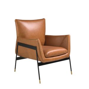 Fauteuil pivotant tapissé de cuir brun