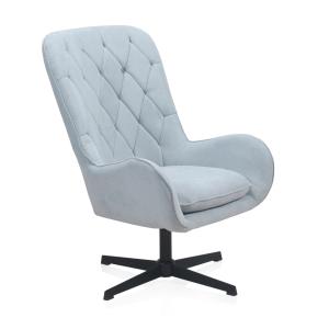 Fauteuil pivotant tapissé en bleu clair et pieds en métal