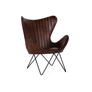 Fauteuil recouvert de cuir naturel marron avec pieds en mét…