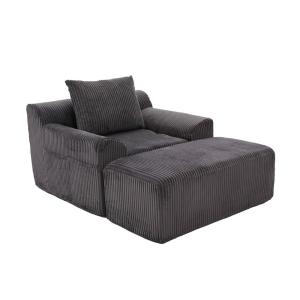 Fauteuil relax avec ottoman en velours côtelé gris