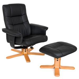 Fauteuil relax avec pied en croix avec Repose-pieds noir/be…