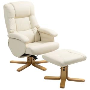 Fauteuil relax avec repose-pied pivotant et inclinable crèm…