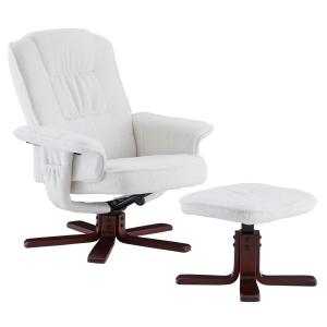 Fauteuil relax avec repose-pieds en bouclette, blanc