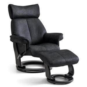 Fauteuil relax avec repose-pieds en tissu noir