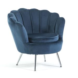 Fauteuil relax coquillage velours bleu/argent