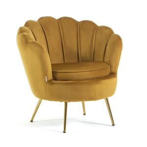 Fauteuil relax coquillage velours moutarde/or