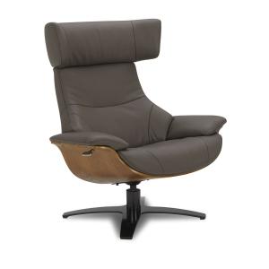 Fauteuil relax en cuir gris foncé et chêne naturel