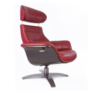 Fauteuil relax  en cuir rouge et bois noir