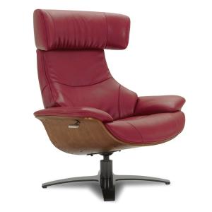 Fauteuil relax en cuir rouge et chêne Naturel