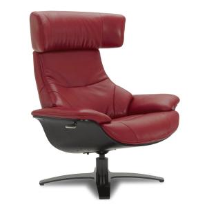 Fauteuil relax en cuir rouge et chêne noir