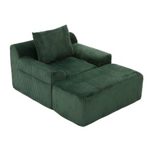 Fauteuil Relax en Velours Côtelé avec Repose Vert