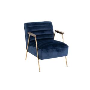 Fauteuil relax en velours et métal doré bleu