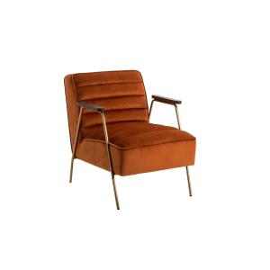 Fauteuil relax en velours et métal doré orange