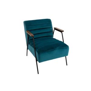 Fauteuil relax en velours et métal noir bleu canard