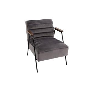 Fauteuil relax en velours et métal noir gris