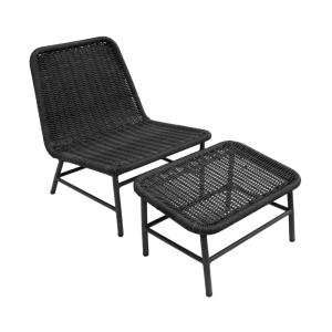 Fauteuil relax et repose pied aluminium et corde anthracite