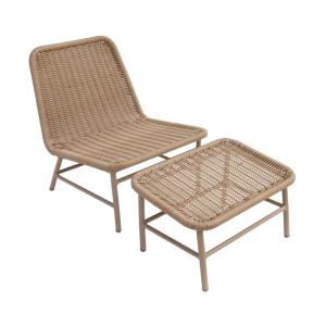 Fauteuil relax et repose pied aluminium et corde beige