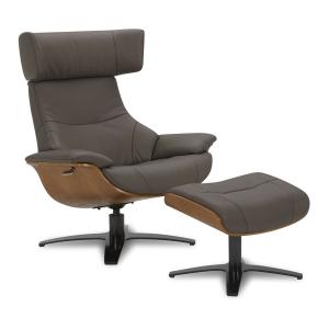 Fauteuil relax et son pouf en cuir anthracite  et chêne nat…