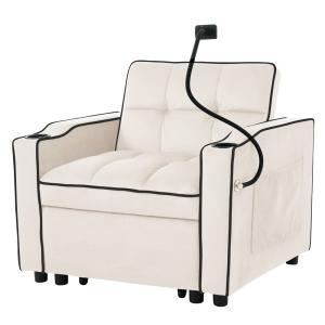 Fauteuil relax manuel convertible 3-en-1 beige velours