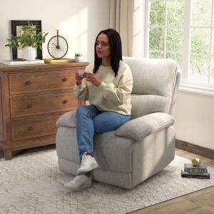 Fauteuil relax repose-pied ajustable tissu aspect lin gris…