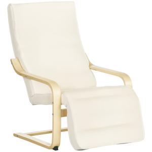 Fauteuil relax repose-pied réglable bois massif crème