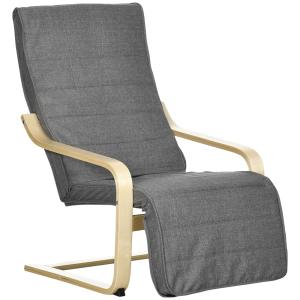 Fauteuil relax repose-pied réglable bois massif gris