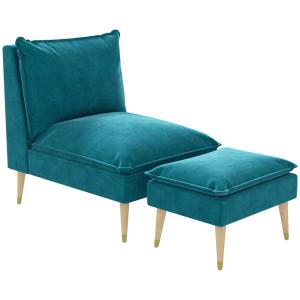 Fauteuil relax repose-pieds revêtement velours et bois d'hé…