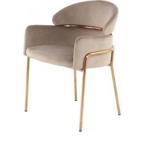 Fauteuil rembourré couleur beige pieds cuivrés