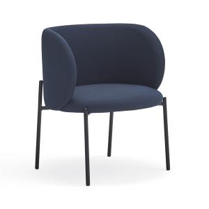 Fauteuil rembourré en bleu marine et pied en métal