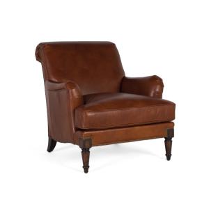 Fauteuil rembourré en cuir avec accoudoirs et pieds en bois