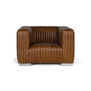 Fauteuil rembourré en cuir de forme cubique et pieds en aci…