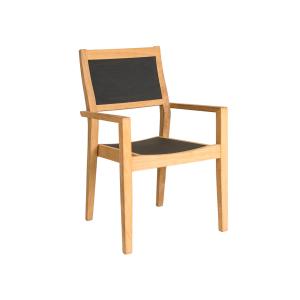 Fauteuil repas empilable en bois clair et toile