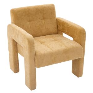 Fauteuil rétro chic en chenille jaune moutarde