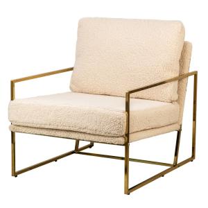 Fauteuil retro en métal et bouclette blanche