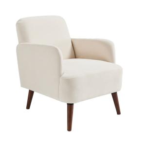Fauteuil rétro en tissu chenille pieds bois foncé - Écru