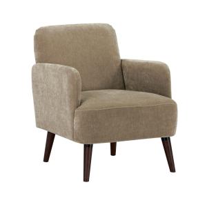 Fauteuil rétro en tissu chenille pieds bois foncé - Taupe