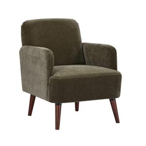 Fauteuil rétro en tissu chenille pieds bois foncé - Vert ka…