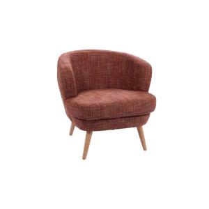 Fauteuil rétro en tissu chiné et piétement en bois marron t…