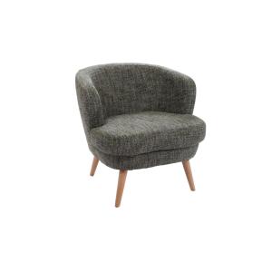 Fauteuil rétro en tissu chiné et piétement en bois vert fon…