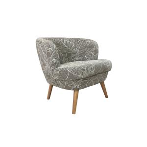 Fauteuil rétro en tissu jacquard motifs floraux gris