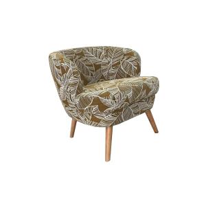 Fauteuil rétro en tissu jacquard motifs floraux taupe