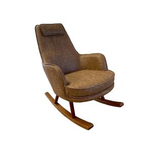 Fauteuil Rocking Chair en simili cuir marron