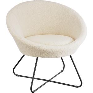 Fauteuil  rond et rembourré revêtement en bouclé blanc cass…