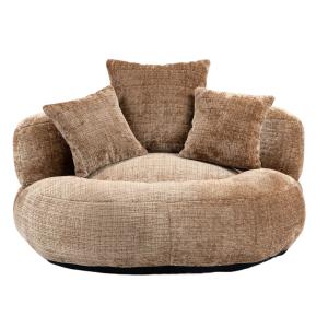 Fauteuil rond lounge en tissu chenille avec coussins