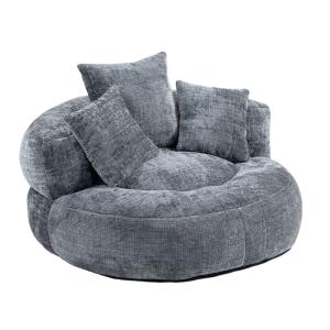 Fauteuil rond lounge en tissu gris avec coussins