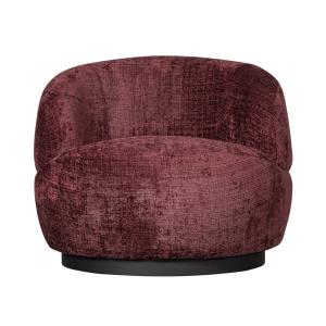 Fauteuil rond pivotant en chenille aubergine rouge