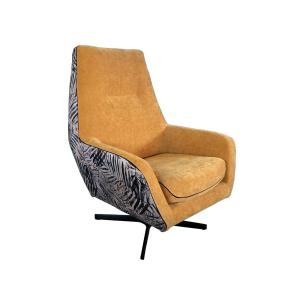 Fauteuil rotatif en velours uni ocre et tissu imprimé