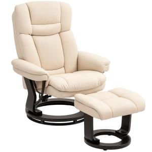 Fauteuil salon avec repose-pieds dossier inclinable PU crèm…