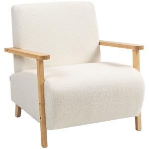 Fauteuil salon en tissu effet laine bouclée crème